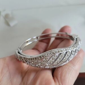 Panetta Vintage Hinged Bangle Bracelet with Rhinestone silver tone bracelet